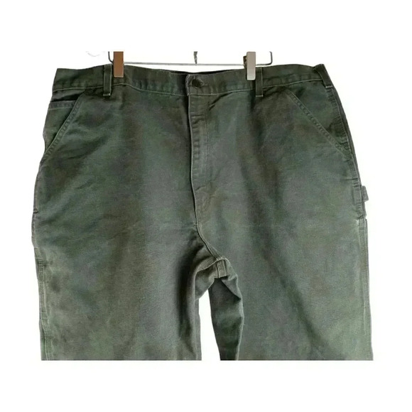 Carhartt Mens Pants Green Carpenter Button Zip Pocket Cotton High Rise 42X34 - Picture 2 of 6